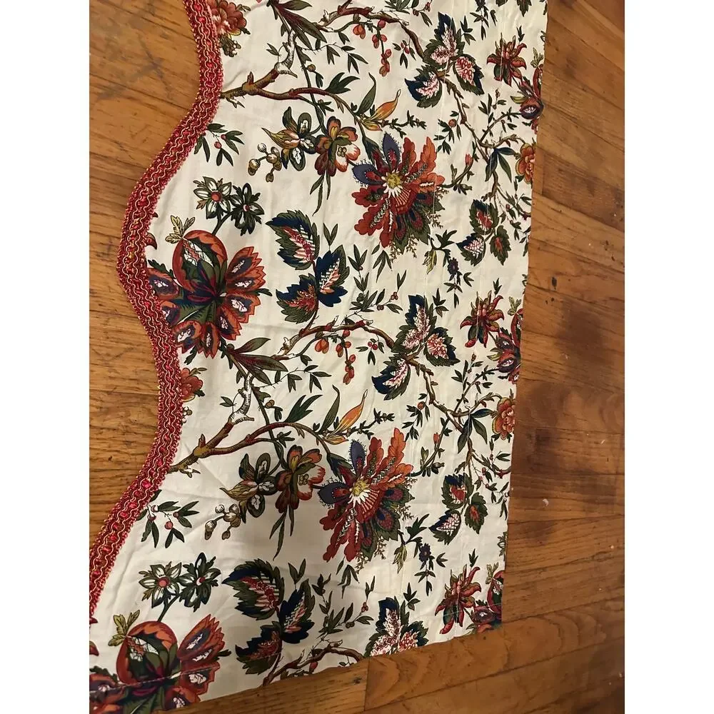 Waverly Jacobean Floral Window Valance Scalloped Red Gimp Trim Cotton 49x17